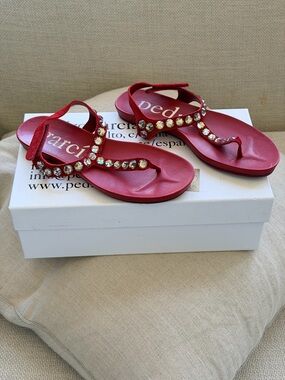 Pedro Garcia Red Crystal T-Strap Sandals